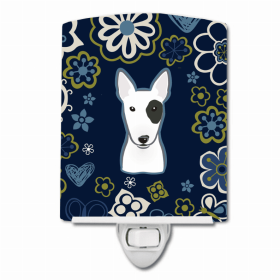 Bull Terrier Blue Flowers Ceramic Night Light