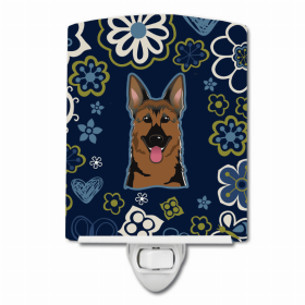 German Shepherd Blue Flowers Ceramic Night Light