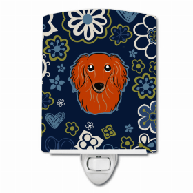 Dachshund - Longhair - Red - Blue Flowers Ceramic Night Light