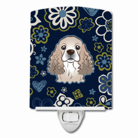 Cocker Spaniel Blue Flowers Ceramic Night Light