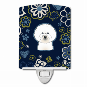 Bichon Frise Blue Flowers Ceramic Night Light