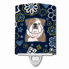 English Bulldog Blue Flowers Ceramic Night Light