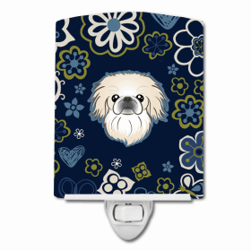 Pekingese Blue Flowers Ceramic Night Light