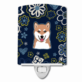 Shiba Inu Blue Flowers Ceramic Night Light