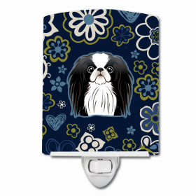 Japanese Chin Blue Flowers Ceramic Night Light