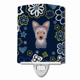 Yorkie - Puppy Blue Flowers Ceramic Night Light