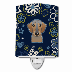 Dachshund - Wirehaired - Blue Flowers Ceramic Night Light