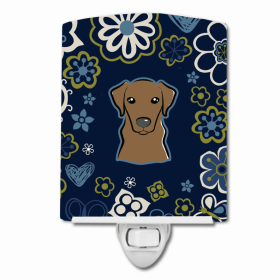 Labrador Retriever - Chocolate - Blue Flowers Ceramic Night Light