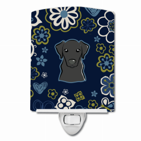 Labrador Retriever - Black - Blue Flowers Ceramic Night Light