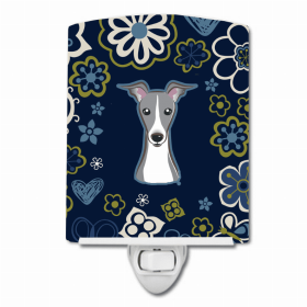 Italian Greyhound Blue Flowers Ceramic Night Light