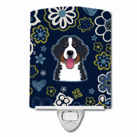 Bernese Mountain Dog - Blue Flowers Ceramic Night Light