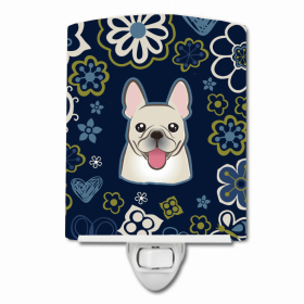 French Bulldog - Fawn - Blue Flowers Ceramic Night Light