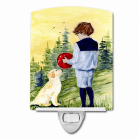 Golden Retriever with Little Boy Ceramic Night Light