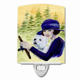 West Highland White Terrier with Woman driving Ceramic Night Light