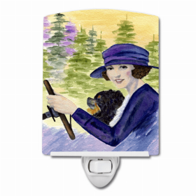 Pomeranian with Lady driving Ceramic Night Light