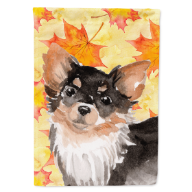 Chihuahua - Longhair - Fall Themed Flag Canvas House Size