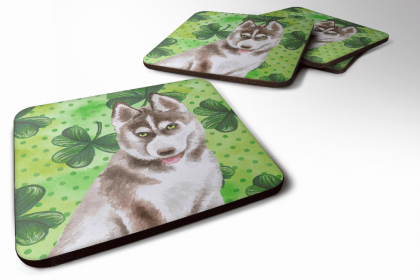 Siberian Husky - Grey St Patrick's Design Foam Coaster Set of 4