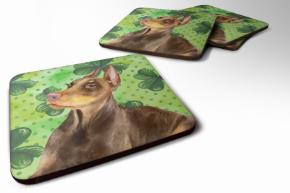 Doberman St Patrick's Design Foam Coaster Set of 4