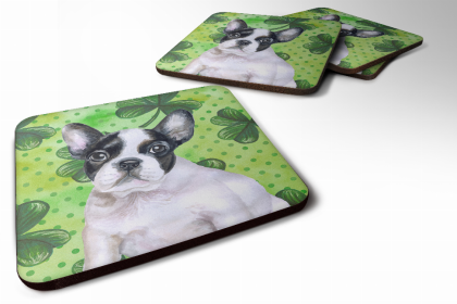 French Bulldog - Black and White St Patrick's Design Foam Coaster Set of 4