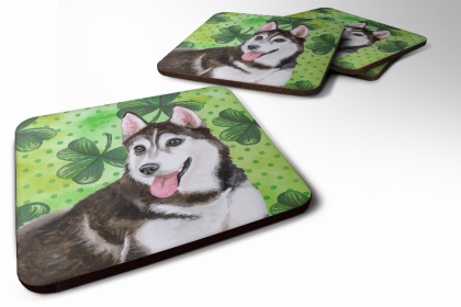 Siberian Husky #2 St Patrick's Design Foam Coaster Set of 4