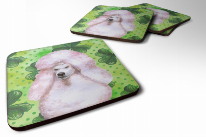 Poodle - Standard - White St Patrick's Design Foam Coaster Set of 4