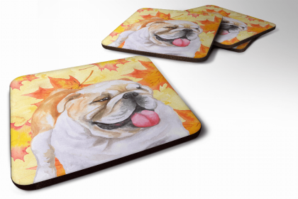 Bulldog Fall Leaves Art Foam Coaster