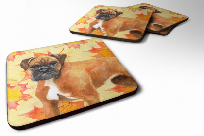 Boxer Fall Leaves Art Foam Coaster