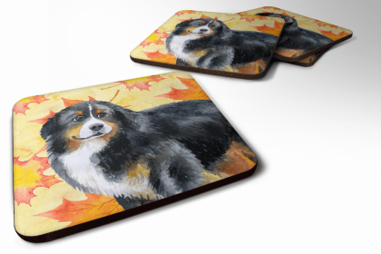 Bernese Mountain Dog Fall Leaves Art Foam Coaster