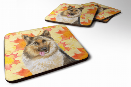 German Shepherd Fall Leaves Art Foam Coaster