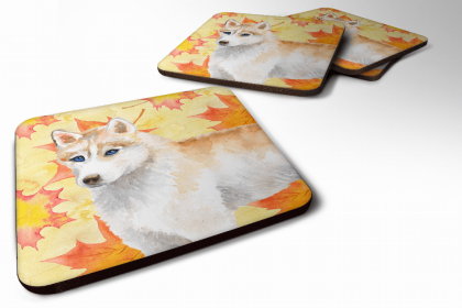 Siberian Husky Fall Leaves Art Foam Coaster