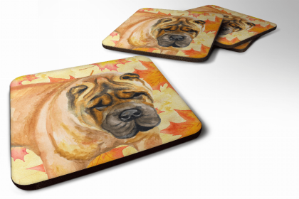 Shar Pei Fall Leaves Art Foam Coaster