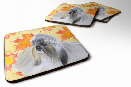 Shih Tzu Fall Leaves Art Foam Coaster