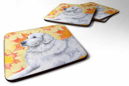 Maremma Sheepdog Fall Leaves Art Foam Coaster