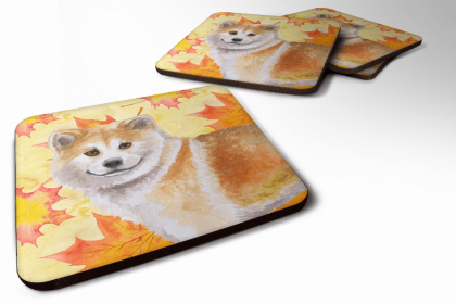 Shiba Inu Fall Leaves Art Foam Coaster