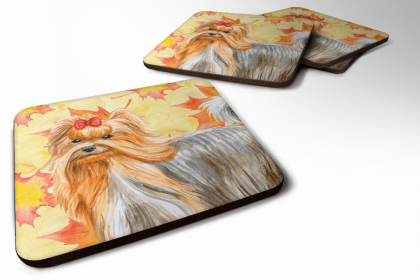 Yorkshire Terrier Fall Leaves Art Foam Coaster