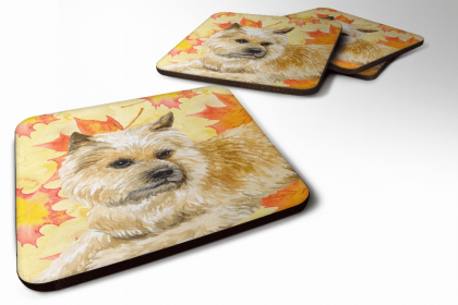 Cairn Terrier Fall Leaves Art Foam Coaster