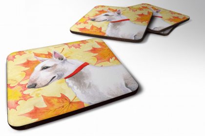 Bull Terrier Fall Leaves Art Foam Coaster