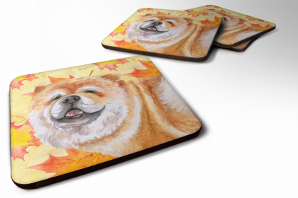 Chow Chow Fall Leaves Art Foam Coaster