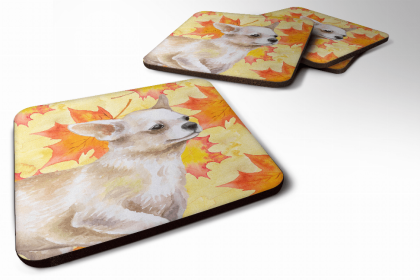 Chihuahua Leg Up Fall Leaves Art Foam Coaster