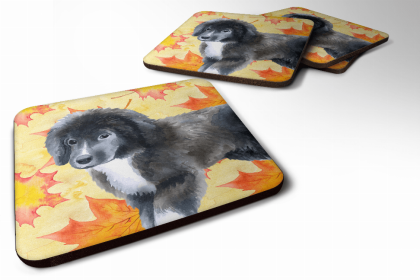 Newfoundland Puppy Fall Leaves Art Foam Coaster