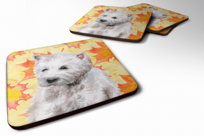 West Highland White Terrier Fall Leaves Art Foam Coaster