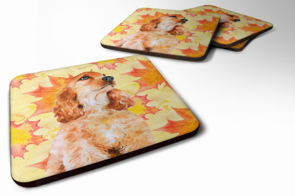 Cocker Spaniel Fall Leaves Art Foam Coaster