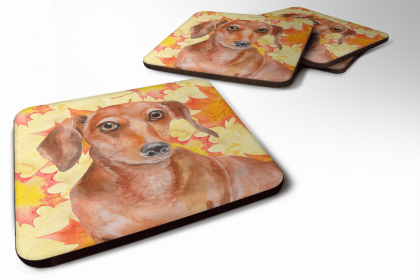 Dachshund - Red Fall Leaves Art Foam Coaster