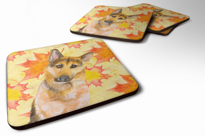 German Shepherd #2 Fall Leaves Art Foam Coaster