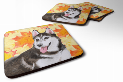 Siberian Husky #2 Fall Leaves Art Foam Coaster