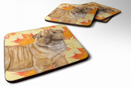 Shar Pei Puppy Fall Leaves Art Foam Coaster