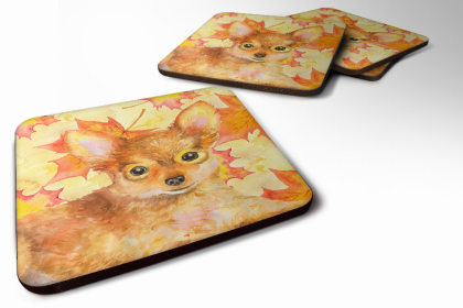 Russian Toy Terrier Fall Leaves Art Foam Coaster