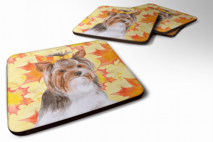 Yorkshire Terrier #2 Fall Leaves Art Foam Coaster