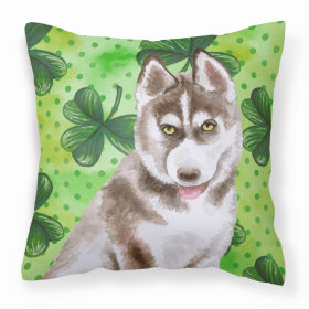 Siberian Husky - Grey St Patrick's Design Fabric Decorative Pillow