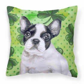 French Bulldog - Black and White St Patrick's Design Fabric Decorative Pillow